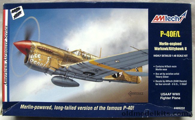 Amtech 1/48 P-40F / P-40L Merlin Engine Warhawk / Kittyhawk II - USAAF 65FS 57 FG Libya '42 / 87FS 79FS Tunisia '43 / 99FS 79FG Italy '44 / 68FS 347FG Guadalcanal '43 / French Air Force GC.II/5 Algeria '43, 489202 plastic model kit